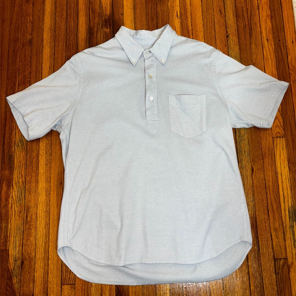Buck Mason Mens Short Sleeve Polo Shirt Size XL Light Blue Button Down Collar